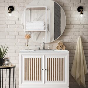 James Martin E645-V36-GW-3ENC Athens 36 Inch Single Vanity Cabinet with Ethereal Noctis Top - Glossy White