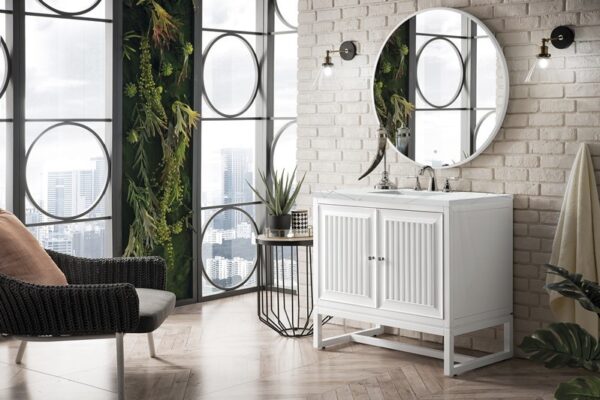 James Martin E645-V36-GW-3ENC Athens 36 Inch Single Vanity Cabinet with Ethereal Noctis Top - Glossy White