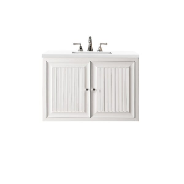 James Martin E645-V36-GW-3WZ Athens 36 Inch Single Vanity Cabinet in Glossy White with 3cm White Zeus Quartz Top