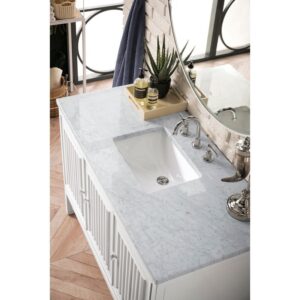 James Martin E645-V48-GW-3CAR Athens 48 Inch Single Vanity Cabinet in Glossy White with 3 CM Carrara White Top