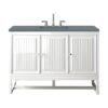 James Martin E645-V48-GW-3CBL Athens 48 Inch Single Vanity Cabinet with Cala Blue Top - Glossy White