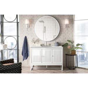 James Martin E645-V48-GW-3EJP Athens 48 Inch Single Vanity Cabinet in Glossy White with 3 CM Eternal Jasmine Pearl Quartz Top