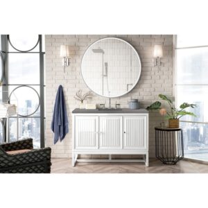 James Martin E645-V48-GW-3GEX Athens 48 Inch Single Vanity Cabinet in Glossy White with 3 CM Grey Expo Quartz Top