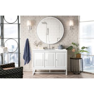 James Martin E645-V48-GW-3WZ Athens 48 Inch Single Vanity Cabinet in Glossy White with 3cm White Zeus Quartz Top