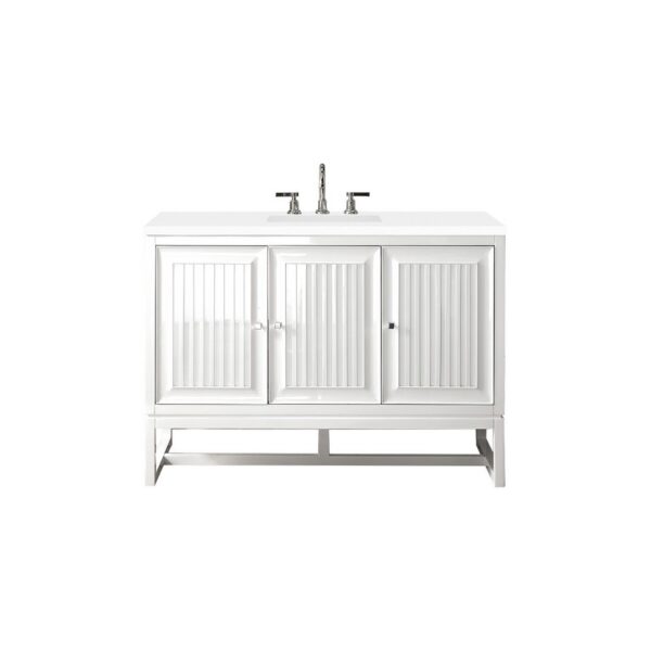 James Martin E645-V48-GW-3WZ Athens 48 Inch Single Vanity Cabinet in Glossy White with 3cm White Zeus Quartz Top