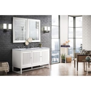 James Martin E645-V60D-GW-3CAR Athens 60 Inch Double Vanity Cabinet in Glossy White with 3 CM Carrara White Top