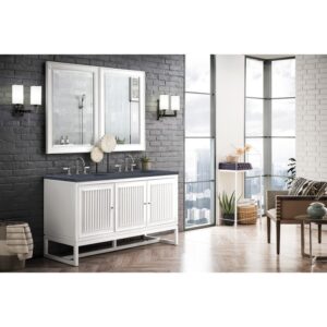 James Martin E645-V60D-GW-3CSP Athens 60 Inch Double Vanity Cabinet in Glossy White with 3 CM Charcoal Soapstone Quartz Top