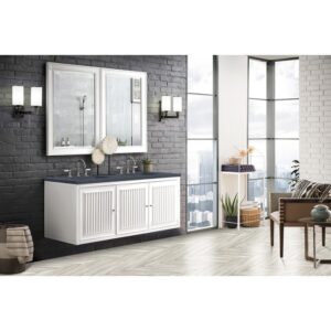 James Martin E645-V60D-GW-3CSP Athens 60 Inch Double Vanity Cabinet in Glossy White with 3 CM Charcoal Soapstone Quartz Top