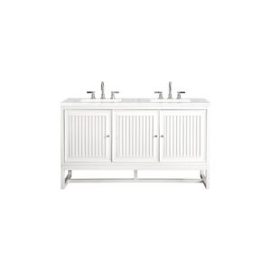 James Martin E645-V60D-GW-3EJP Athens 60 Inch Double Vanity Cabinet in Glossy White with 3 CM Eternal Jasmine Pearl Quartz Top