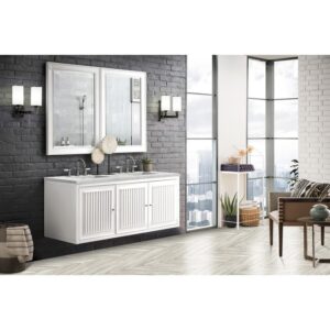 James Martin E645-V60D-GW-3EJP Athens 60 Inch Double Vanity Cabinet in Glossy White with 3 CM Eternal Jasmine Pearl Quartz Top