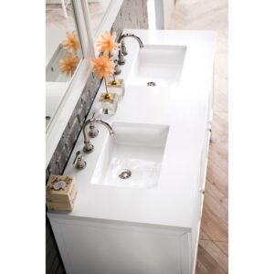 James Martin E645-V60D-GW-3WZ Athens 60 Inch Double Vanity Cabinet in Glossy White with 3cm White Zeus Quartz Top