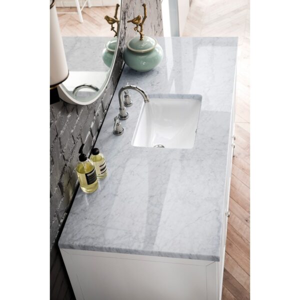 James Martin E645-V60S-GW-3CAR Athens 60 Inch Single Vanity Cabinet in Glossy White with 3 CM Carrara White Top