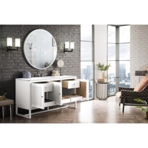 James Martin E645-V60S-GW-3CAR Athens 60 Inch Single Vanity Cabinet in Glossy White with 3 CM Carrara White Top