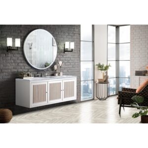 James Martin E645-V60S-GW-3CAR Athens 60 Inch Single Vanity Cabinet in Glossy White with 3 CM Carrara White Top