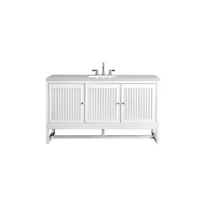 James Martin E645-V60S-GW-3EJP Athens 60 Inch Single Vanity Cabinet in Glossy White with 3 CM Eternal Jasmine Pearl Quartz Top