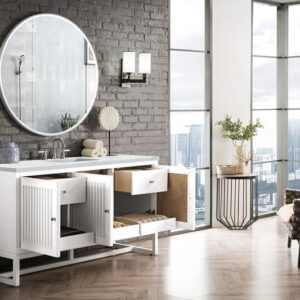 James Martin E645-V60S-GW-3ENC Athens 60 Inch Single Vanity Cabinet with Ethereal Noctis Top - Glossy White