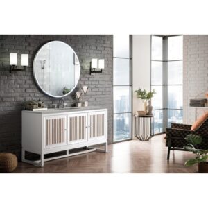 James Martin E645-V60S-GW-3ESR Athens 60 Inch Single Vanity Cabinet in Glossy White with 3 CM Eternal Serena Top