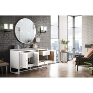 James Martin E645-V60S-GW-3ESR Athens 60 Inch Single Vanity Cabinet in Glossy White with 3 CM Eternal Serena Top