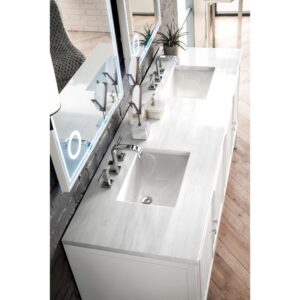 James Martin E645-V72-GW-3AF Athens 72 Inch Double Vanity Cabinet in Glossy White with 3 CM Arctic Fall Solid Surface Countertop