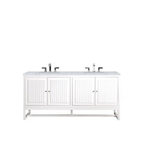 James Martin E645-V72-GW-3CAR Athens 72 Inch Double Vanity Cabinet in Glossy White with 3 CM Carrara White Top