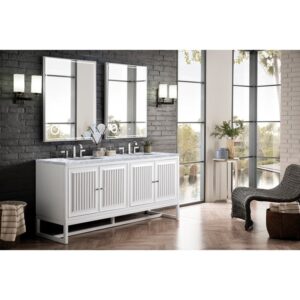 James Martin E645-V72-GW-3CAR Athens 72 Inch Double Vanity Cabinet in Glossy White with 3 CM Carrara White Top