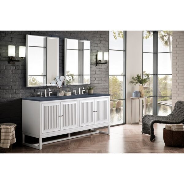 James Martin E645-V72-GW-3CSP Athens 72 Inch Double Vanity Cabinet in Glossy White with 3 CM Charcoal Soapstone Quartz Top