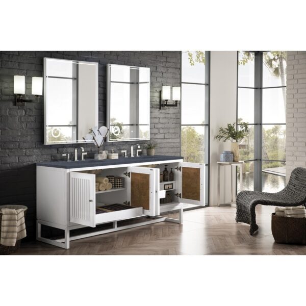 James Martin E645-V72-GW-3CSP Athens 72 Inch Double Vanity Cabinet in Glossy White with 3 CM Charcoal Soapstone Quartz Top