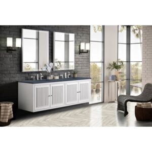 James Martin E645-V72-GW-3CSP Athens 72 Inch Double Vanity Cabinet in Glossy White with 3 CM Charcoal Soapstone Quartz Top