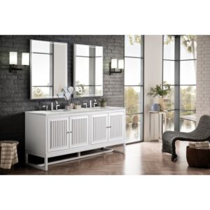 James Martin E645-V72-GW-3EJP Athens 72 Inch Double Vanity Cabinet in Glossy White with 3 CM Eternal Jasmine Pearl Quartz Top