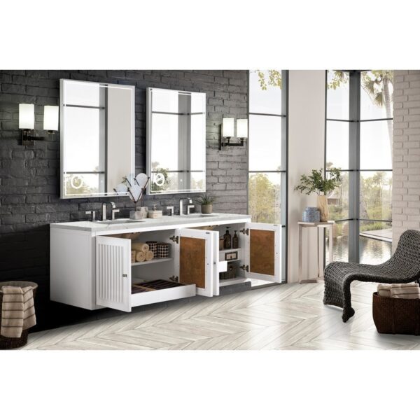 James Martin E645-V72-GW-3EJP Athens 72 Inch Double Vanity Cabinet in Glossy White with 3 CM Eternal Jasmine Pearl Quartz Top