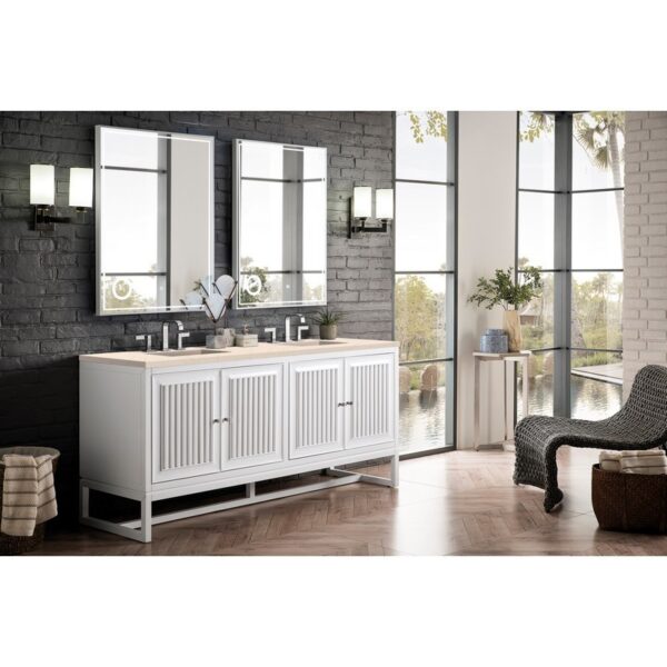 James Martin E645-V72-GW-3EMR Athens 72 Inch Double Vanity Cabinet in Glossy White with 3 CM Eternal Marfil Top