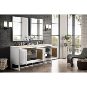 James Martin E645-V72-GW-3EMR Athens 72 Inch Double Vanity Cabinet in Glossy White with 3 CM Eternal Marfil Top