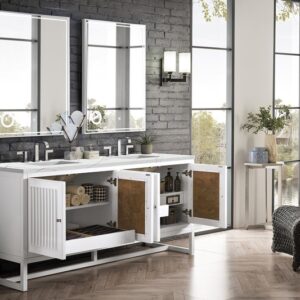 James Martin E645-V72-GW-3ENC Athens 72 Inch Double Vanity Cabinet with Ethereal Noctis Top - Glossy White