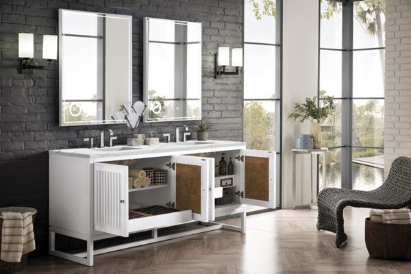 James Martin E645-V72-GW-3ENC Athens 72 Inch Double Vanity Cabinet with Ethereal Noctis Top - Glossy White