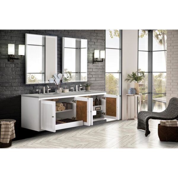 James Martin E645-V72-GW-3ESR Athens 72 Inch Double Vanity Cabinet in Glossy White with 3 CM Eternal Serena Top