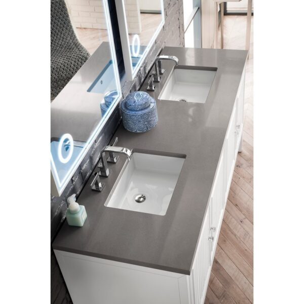 James Martin E645-V72-GW-3GEX Athens 72 Inch Double Vanity Cabinet in Glossy White with 3 CM Grey Expo Quartz Top