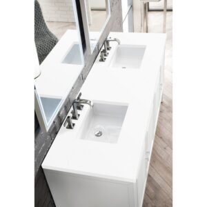 James Martin E645-V72-GW-3WZ Athens 72 Inch Double Vanity Cabinet in Glossy White with 3cm White Zeus Quartz Top