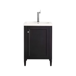 James Martin E652V24BKOWG Britannia 24 Inch Single Vanity Cabinet in Black Onyx with White Glossy Composite Countertop