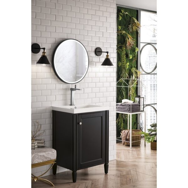 James Martin E652V24BKOWG Britannia 24 Inch Single Vanity Cabinet in Black Onyx with White Glossy Composite Countertop