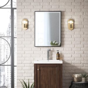 James Martin E652V24MCAWG Britannia 23 5/8 Inch Single Vanity Cabinet with White Glossy Composite Countertop - Mid Century Acacia