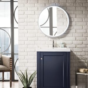 James Martin E652V24NVBWG Britannia 23 5/8 Inch Single Vanity Cabinet with White Glossy Composite Countertop - Navy Blue