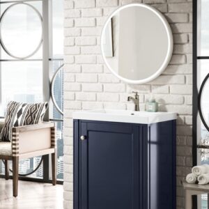 James Martin E652V24NVBWG Britannia 23 5/8 Inch Single Vanity Cabinet with White Glossy Composite Countertop - Navy Blue