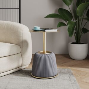 Manhattan Comfort Modern Anderson End Table 1.0 Upholstered in Grey Leatherette with Gold Tabletop