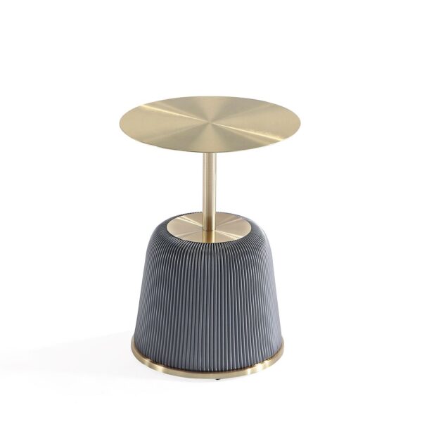 Manhattan Comfort Modern Anderson End Table 1.0 Upholstered in Grey Leatherette with Gold Tabletop