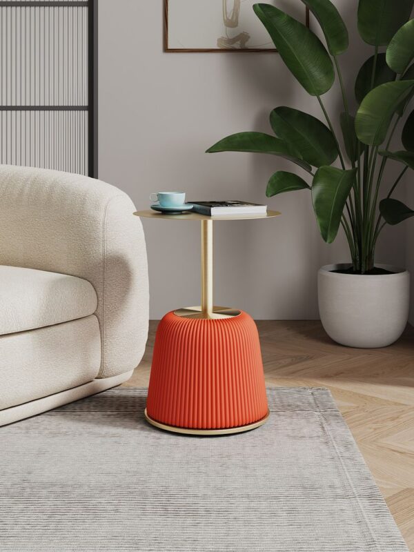 Manhattan Comfort Modern Anderson End Table 1.0 Upholstered in Orange Leatherette with Gold Tabletop