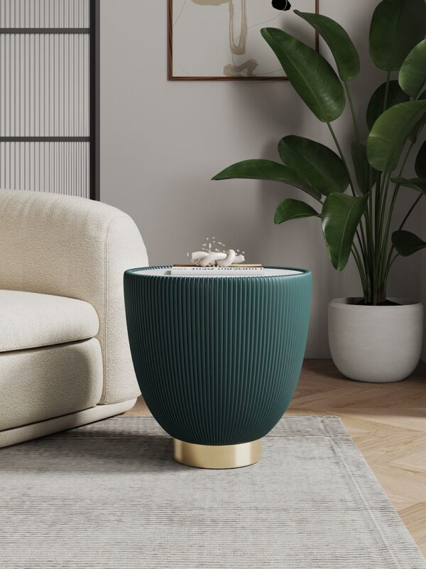 Manhattan Comfort Modern Anderson End Table 2.0 Upholstered in Green Leatherette with Ceramic Faux Marble Tabletop