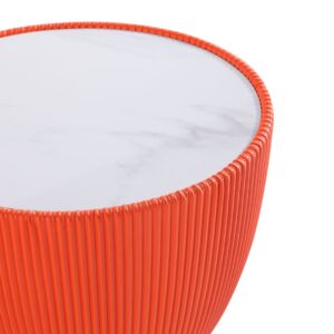 Manhattan Comfort Modern Anderson End Table 2.0 Upholstered in Orange Leatherette with Ceramic Faux Marble Tabletop