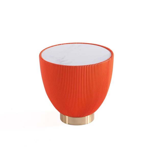 Manhattan Comfort Modern Anderson End Table 2.0 Upholstered in Orange Leatherette with Ceramic Faux Marble Tabletop