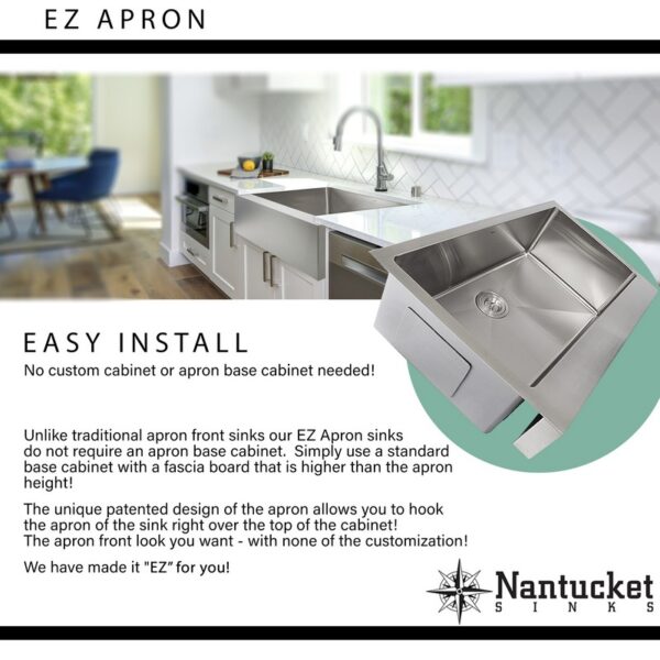 Nantucket Sinks EZApron30 Patented Design Stainless Steel Apron Sink