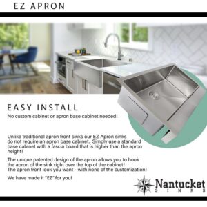 Nantucket Sinks EZApron33-9 Patented Design Pro Series Single Bowl Undermount Stainless Steel Kitchen Sink with 9 Inch Apron Front